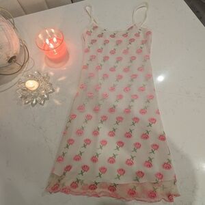 Floral Pink Slip On Mini Dress